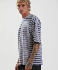 Afends Mens Surplus - Recycled Stripe Oversized T-Shirt - Shadow