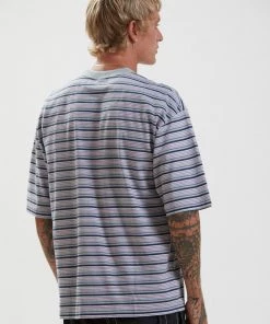 Afends Mens Surplus - Recycled Stripe Oversized T-Shirt - Shadow