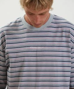 Afends Mens Surplus - Recycled Stripe Oversized T-Shirt - Shadow