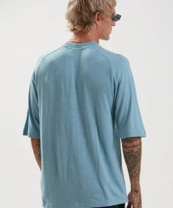 SALE Afends Mens Cadet - Hemp Raglan T-Shirt - Marine