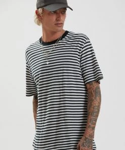 Afends Mens Azure - Hemp Stripe Retro Fit T-Shirt - Black