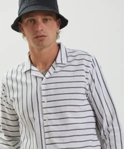 Afends Unisex Ladera - Unisex Cuban Long Sleeve Shirt - White SALE