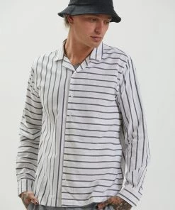 Afends Unisex Ladera - Unisex Cuban Long Sleeve Shirt - White SALE