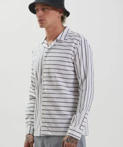 Afends Unisex Ladera - Unisex Cuban Long Sleeve Shirt - White SALE