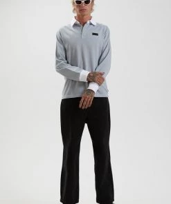 Afends Mens Kelly - Organic Long Sleeve Polo - Shadow SALE