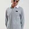 Afends Mens Kelly - Organic Long Sleeve Polo - Shadow SALE