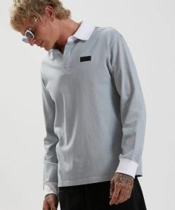 Afends Mens Kelly - Organic Long Sleeve Polo - Shadow SALE