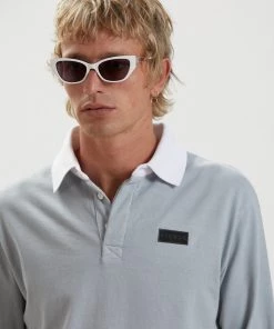 Afends Mens Kelly - Organic Long Sleeve Polo - Shadow SALE