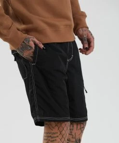 SALE Afends Mens Baywatch Utility - Recycled Elastic Waist Shorts - Black