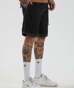 SALE Afends Mens Baywatch Utility - Recycled Elastic Waist Shorts - Black