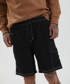 SALE Afends Mens Baywatch Utility - Recycled Elastic Waist Shorts - Black