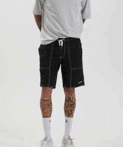 Afends Mens Baywatch Recycled - Mens Elastic Waist Short - Black