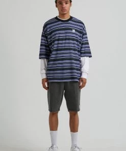 Afends Mens Daxon - Hemp Stripe Oversized T-Shirt - Black Clothing