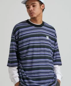 Afends Mens Daxon - Hemp Stripe Oversized T-Shirt - Black Clothing