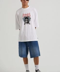 Afends Mens Revolt - Hemp Oversized Graphic T-Shirt - White Clothing