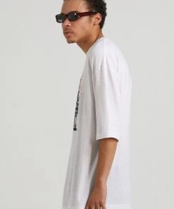 Afends Mens Revolt - Hemp Oversized Graphic T-Shirt - White Clothing