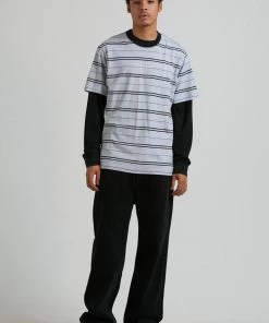Afends Mens Transit - Recycled Stripe Retro Fit T-Shirt - Glacier Clothing