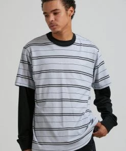 Afends Mens Transit - Recycled Stripe Retro Fit T-Shirt - Glacier Clothing