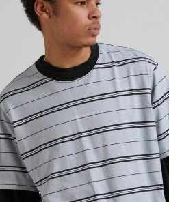 Afends Mens Transit - Recycled Stripe Retro Fit T-Shirt - Glacier Clothing