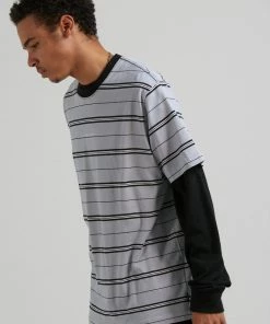 Afends Mens Transit - Recycled Stripe Retro Fit T-Shirt - Glacier Clothing