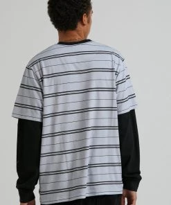 Afends Mens Transit - Recycled Stripe Retro Fit T-Shirt - Glacier Clothing