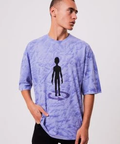 Afends Unisex Crop Circles - Unisex Hemp Oversized Graphic T-Shirt - Violet Wash