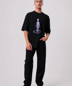 Afends Unisex Spaced - Unisex Hemp Oversized Graphic T-Shirt - Black