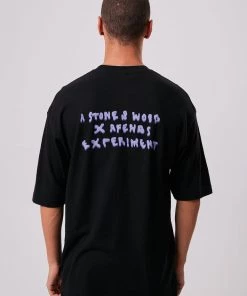 Afends Unisex Spaced - Unisex Hemp Oversized Graphic T-Shirt - Black