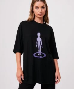 Afends Unisex Spaced - Unisex Hemp Oversized Graphic T-Shirt - Black