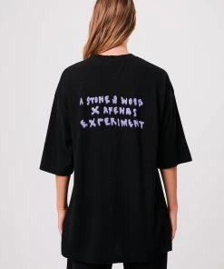 Afends Unisex Spaced - Unisex Hemp Oversized Graphic T-Shirt - Black