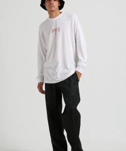 Clothing Afends Mens Other Days - Hemp Retro Fit Long Sleeve T-Shirt - White 7 Clothing Afends Mens Other Days - Hemp Retro Fit Long Sleeve T-Shirt - White