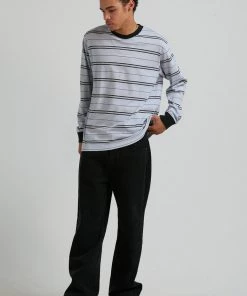 Clothing Afends Mens Transit - Recycled Stripe Long Sleeve T-Shirt - Glacier 6 Clothing Afends Mens Transit - Recycled Stripe Long Sleeve T-Shirt - Glacier