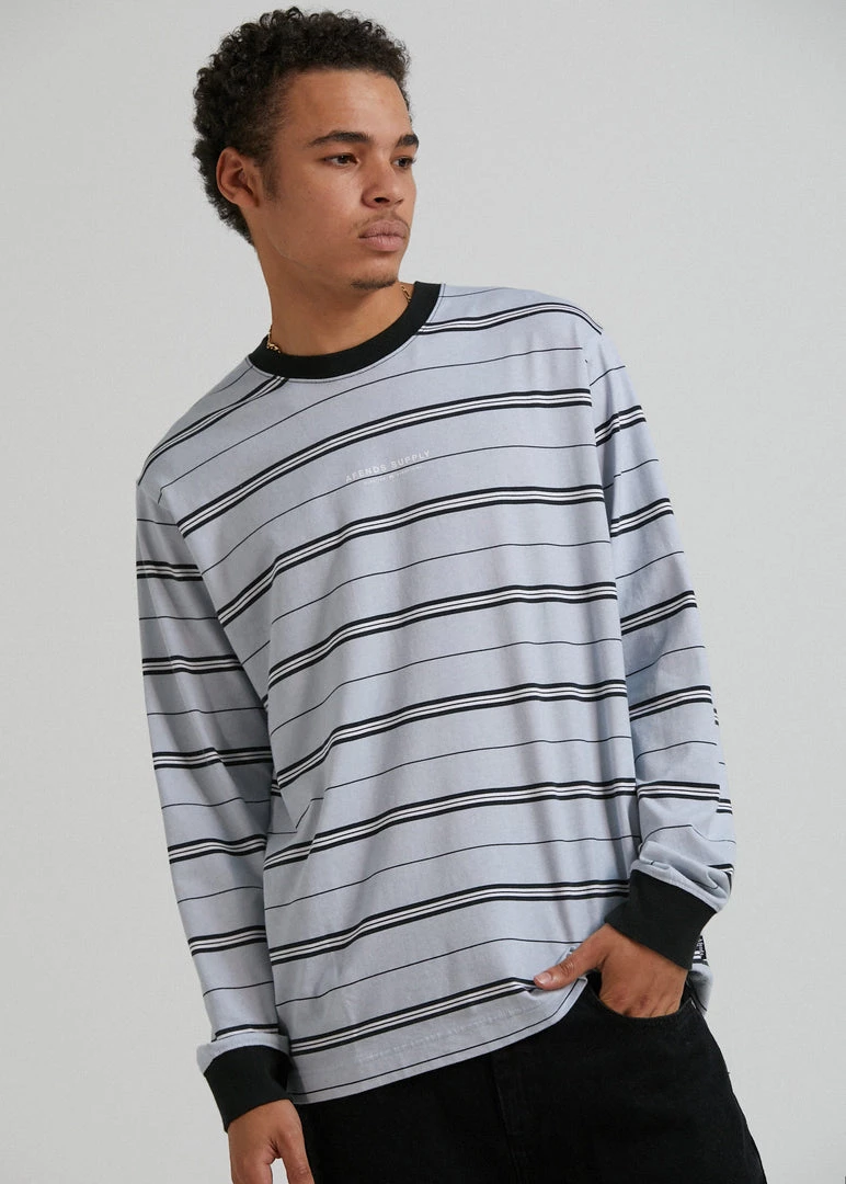 Clothing Afends Mens Transit - Recycled Stripe Long Sleeve T-Shirt - Glacier 1 Clothing Afends Mens Transit - Recycled Stripe Long Sleeve T-Shirt - Glacier