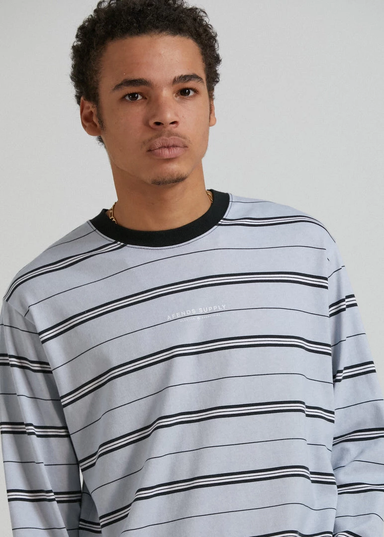 Clothing Afends Mens Transit - Recycled Stripe Long Sleeve T-Shirt - Glacier 2 Clothing Afends Mens Transit - Recycled Stripe Long Sleeve T-Shirt - Glacier