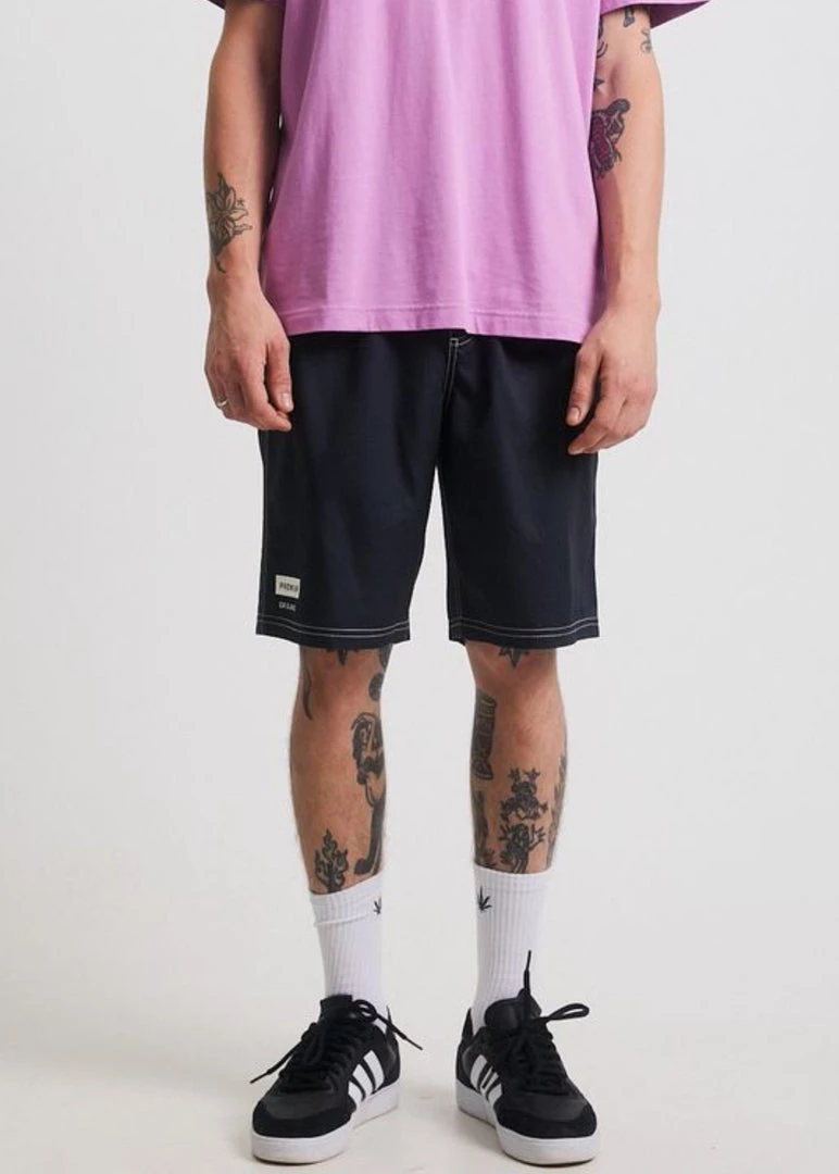 Afends Mens Maximum Ninety Eights - Organic Elastic Waist Shorts - Charcoal Clothing 1 Afends Mens Maximum Ninety Eights - Organic Elastic Waist Shorts - Charcoal Clothing