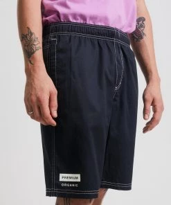 Afends Mens Maximum Ninety Eights - Organic Elastic Waist Shorts - Charcoal Clothing