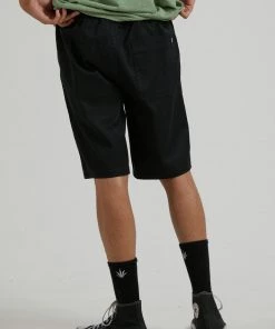 Clothing Afends Mens Dendy - Hemp Elastic Waist Short - Black