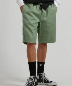 Afends Mens Dendy - Hemp Elastic Waist Short - Moss