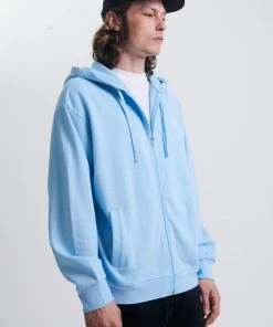 Afends Mens Daxon - Hemp Zip Up Hoodie - Sky Blue Clothing