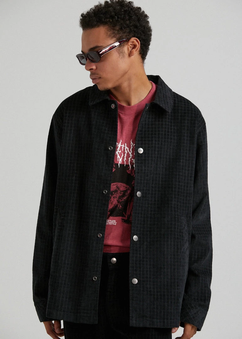 Clothing Afends Mens Enjoy - Hemp Check Corduroy Jacket - Black 1 Clothing Afends Mens Enjoy - Hemp Check Corduroy Jacket - Black