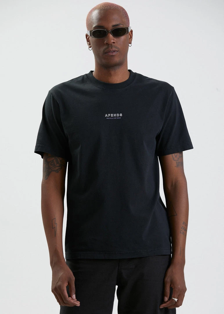 Afends Mens Misprint - Recycled Retro T-Shirt - Faded Black 1 Afends Mens Misprint - Recycled Retro T-Shirt - Faded Black