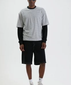 Afends Mens Moby - Recycled Striped Oversized T-Shirt - Shadow