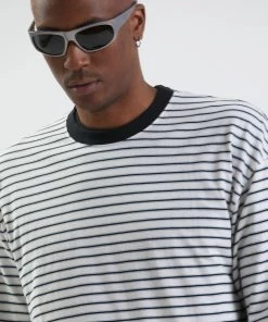 Afends Mens Moby - Recycled Striped Oversized T-Shirt - Shadow