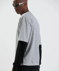 Afends Mens Moby - Recycled Striped Oversized T-Shirt - Shadow