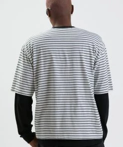 Afends Mens Moby - Recycled Striped Oversized T-Shirt - Shadow