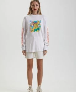 Afends Mens Reborn - Unisex Hemp Long Sleeve Graphic T-Shirt - White