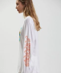 Afends Mens Reborn - Unisex Hemp Long Sleeve Graphic T-Shirt - White