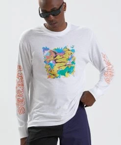 Afends Mens Reborn - Unisex Hemp Long Sleeve Graphic T-Shirt - White