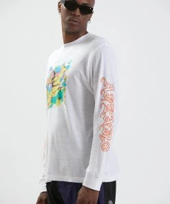 Afends Mens Reborn - Unisex Hemp Long Sleeve Graphic T-Shirt - White