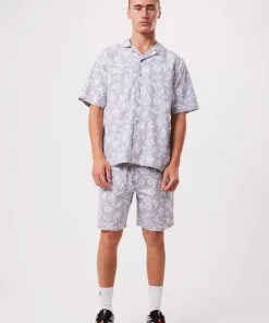 Afends Mens Tribal - Unisex Organic Cuban Short Sleeve Shirt - Silver